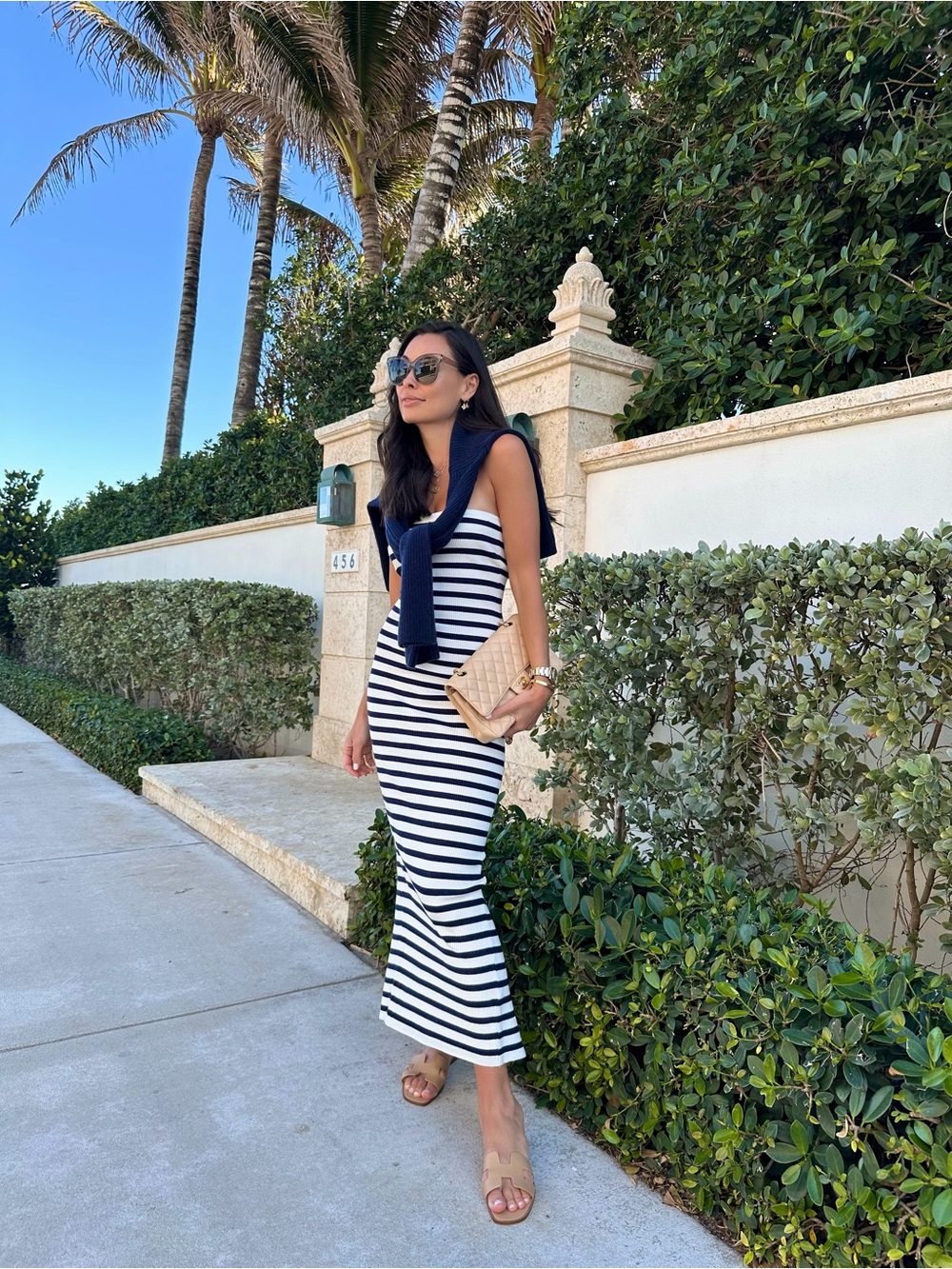 Edikted Navy & White Striped Midi Dress